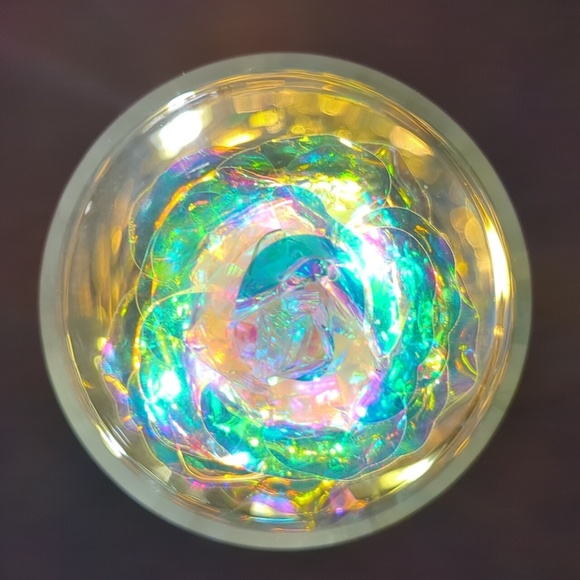 LED Light Up Iridescent Rose Of Love Gold Leaves Glass Dome 7" - Picture 4 of 9